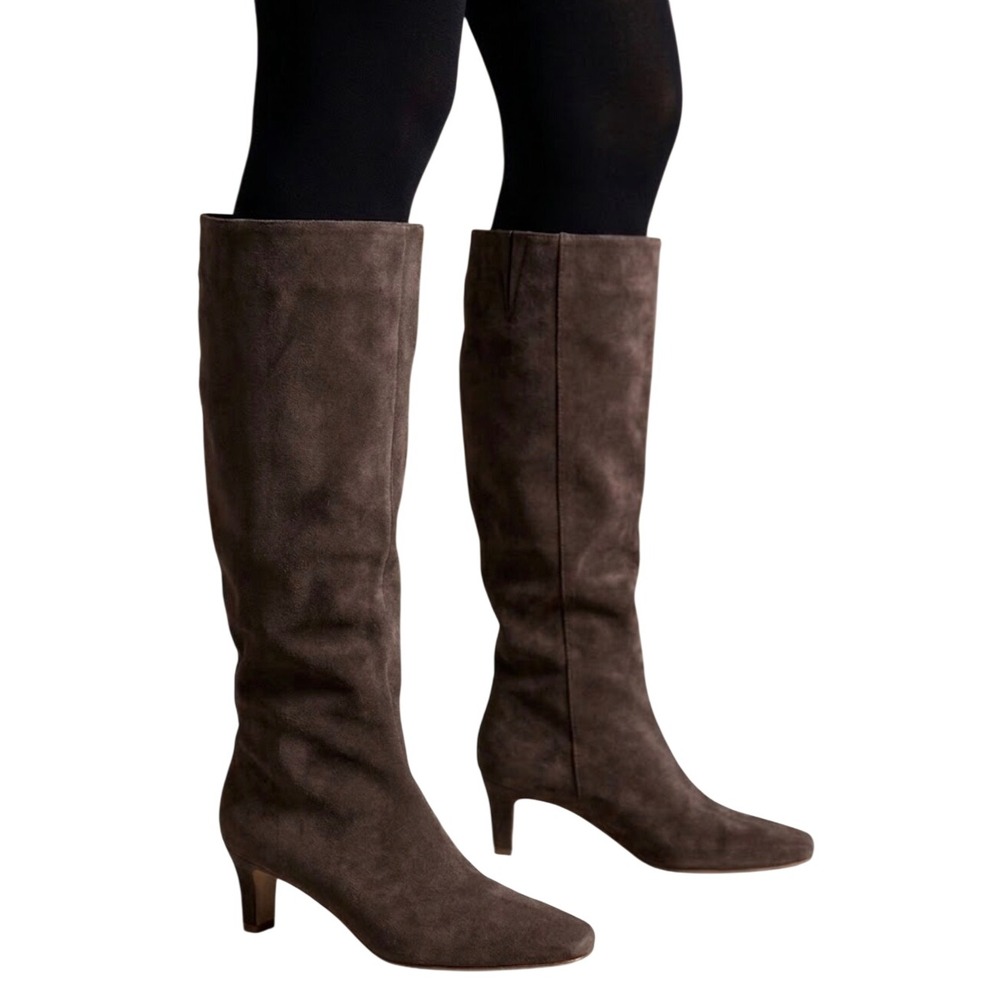 Seychelles June Brown Suede Square Toe Kitten Heel Tall Boots Size 6.5M
